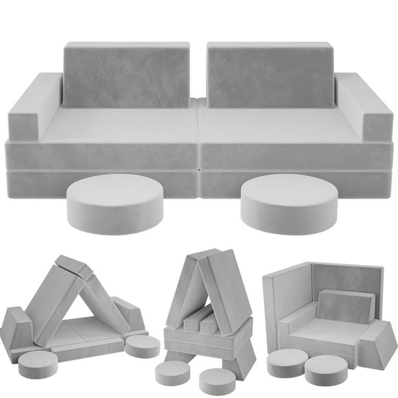 FKS LIFE 10 PCS Kid Play Couch Toddler Modular Sofa Baby Sponge Fold Out Bedroom Playroom Play Set Girls Boys