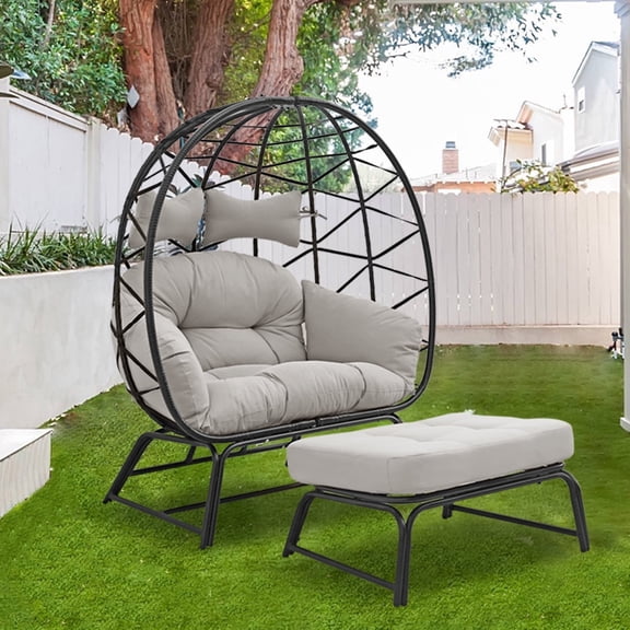 FKS LIFE 2 Person Egg Chair With Ottoman Cushion Large Egg Basket Chair With Footrest For Outdoor Indoor Patio Balcony Garden