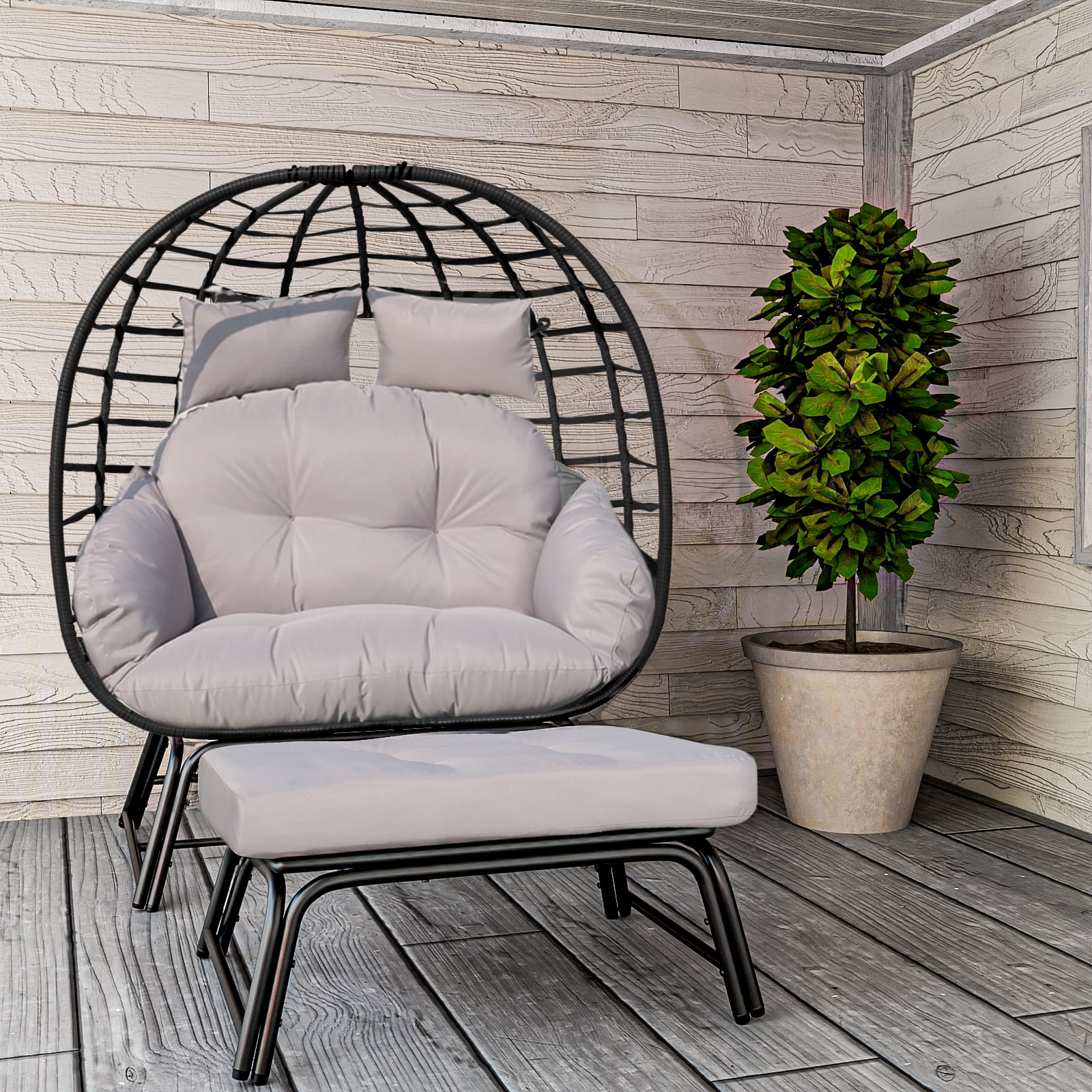 FKSLIFE 2 Person Egg Chair With Ottoman Cushion Large Egg Basket Chair