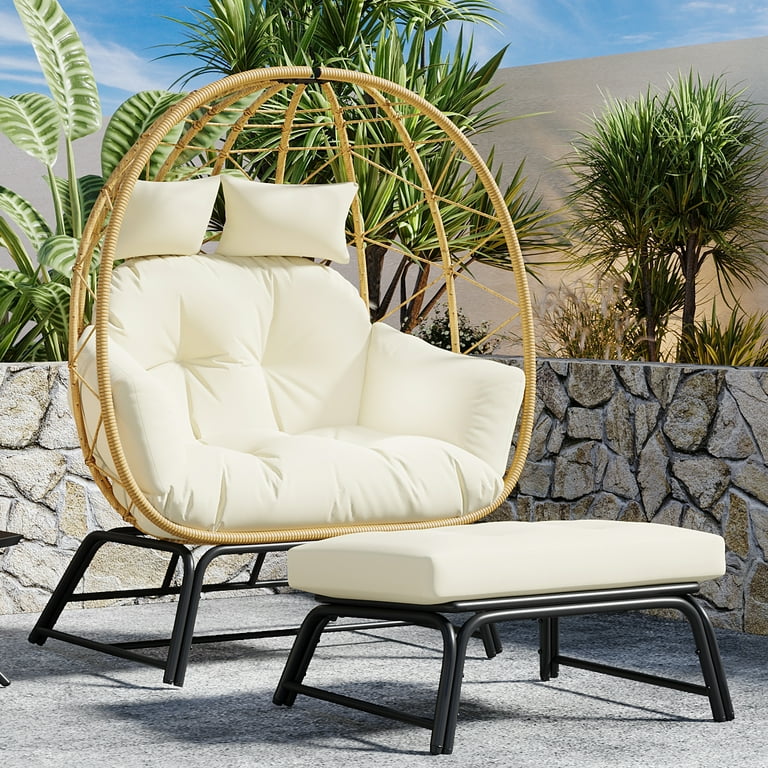 FKSLIFE 2 Person Wicker Egg Chair With Ottoman Cushion Large Egg Basket Chair With Footrest For Outdoor Indoor Patio Balcony Garden