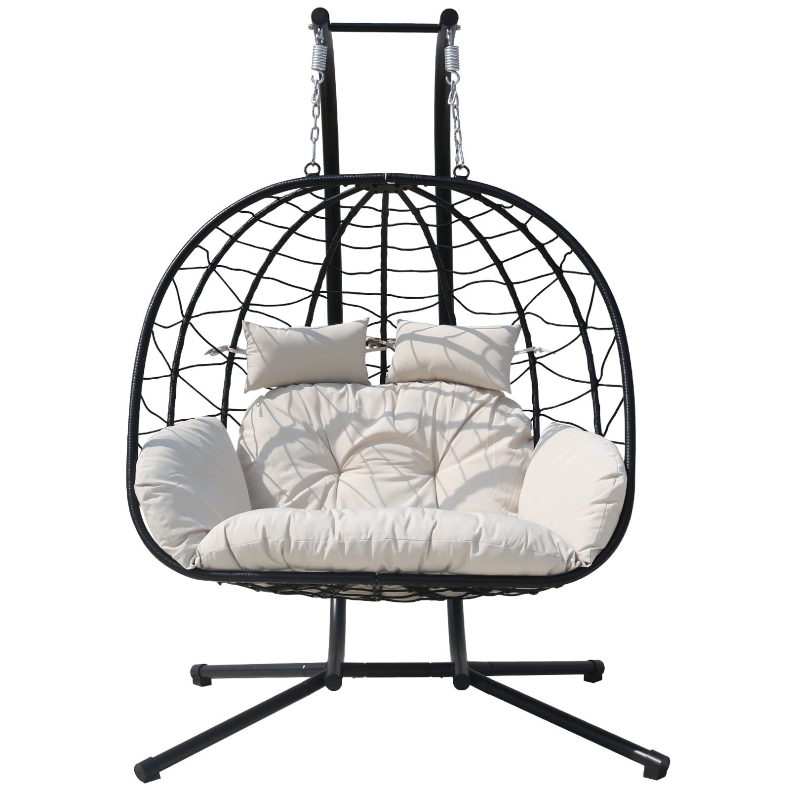 FKSLIFE Double Egg Chair with Stand Hammock Chair Cushion Outdoor Patio