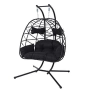 FKS LIFE Double Egg Chair with Stand Hammock Chair Cushion Outdoor Patio Wicker Loveseat Hanging Egg Chairs for 2 Persons