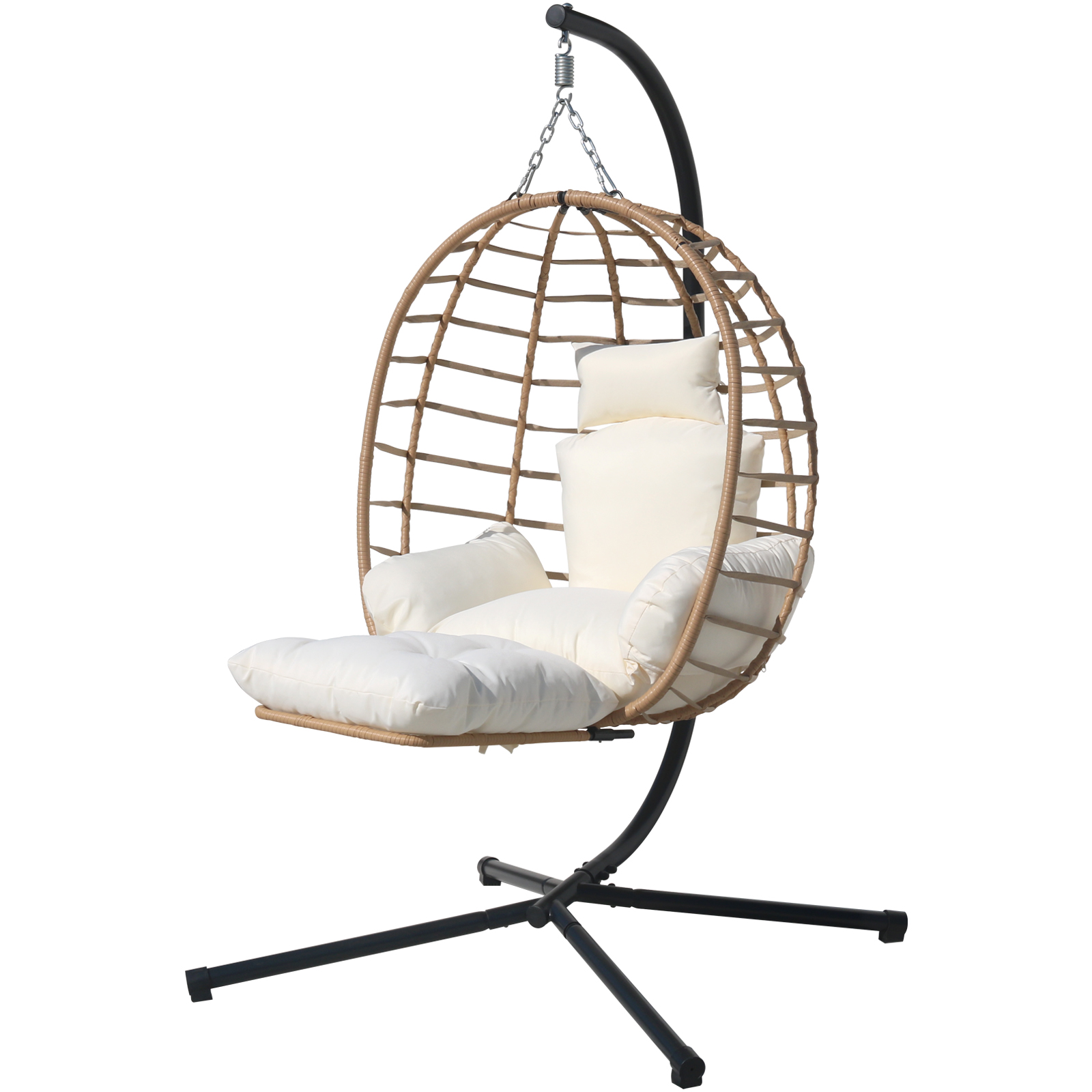 Katelyn Outdoor Black Wicker Hanging Basket Chair with Stand