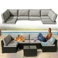 thumbnail image 1 of FKSLIFE Patio Furniture Replacement Cushions Outdoor Sectional Ratten Conversation Set Water-Resistant Sofa Cushions Liner and Cover Light Gray and  Black 14 Piece 25.6"×25.6"×3.9", 1 of 8