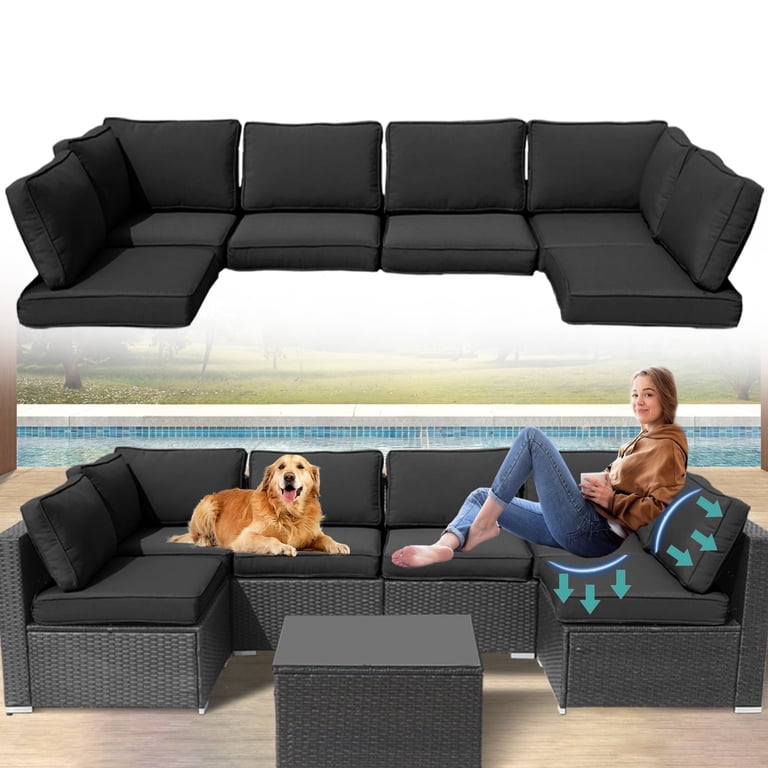 14-Piece Replacement Cushions For Outdoor Sectional Furniture – 25.2” Seat, 3.2” Thick 25D Foam, Anti-Slip, Grey