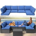 thumbnail image 1 of FKSLIFE Patio Furniture Replacement Cushions Outdoor Sectional Ratten Conversation Set Water-Resistant Sofa Cushions Liner and Cover Blue 14 Piece, 1 of 7