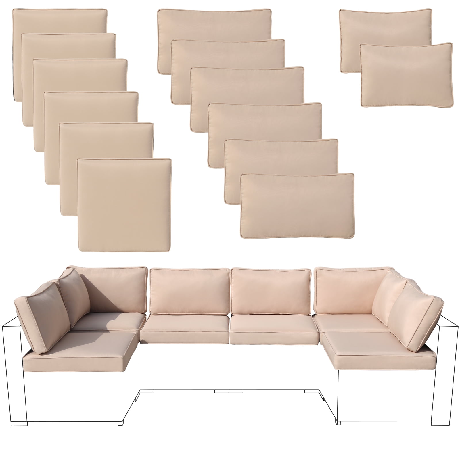 FKSLIFE Weatherproof Patio Furniture Cushions Outdoor Sectional Water Resistant 14 Piece Gray Walmart