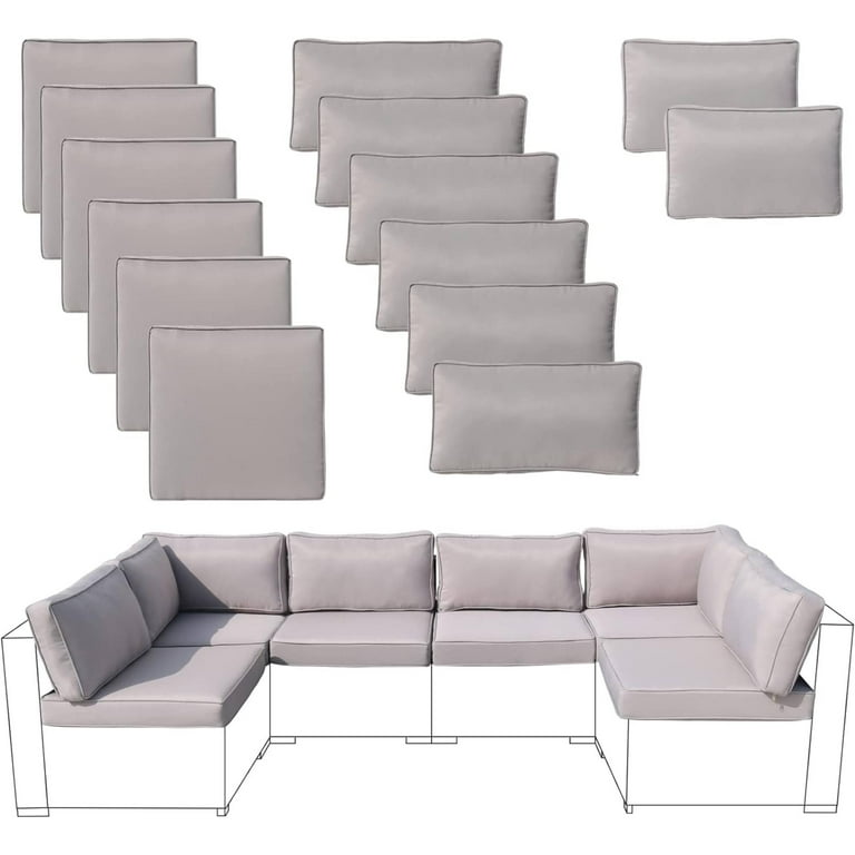 FKSLIFE Patio Furniture Replacement Cushions Outdoor Sectional Ratten Conversation Set Water Resistant Sofa Cushions Liner and Cover Gray 14 Piece