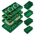 thumbnail image 1 of Jewelry Drawer Organizer Inserts, 12 Pack Stackable Velvet Jewelry Trays for Drawers, Organization Storage Display Case Box for Earring, Necklace, Ring, Bracelet, Watch (Green), 1 of 8
