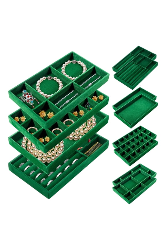 12 Pack Jewelry Tray, Stackable Jewelry Organizer Trays for Drawers, Jewelry Storage Containers Case Inserts for Bracelets Necklaces, Rings, Earrings (Green)