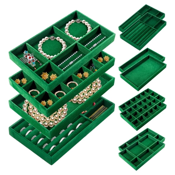 FKSZLL 12 Pack Jewelry Tray, Stackable Jewelry Organizer Trays for Drawers, Jewelry Storage Containers Case Inserts for Bracelets Necklaces, Rings, Earrings (Green)