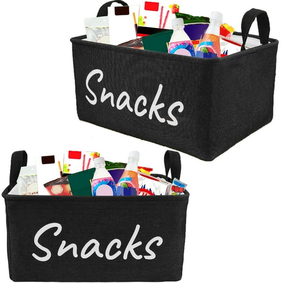 FKSZLL Cloth Snack Basket Organizer Snack Bin for Pantry Large Snack Storage Containers for Storing Chips Pretzels Cookies Popcorn with Handles for Kitchen Home, 15.7x11.8x7.9", 2 Pcs