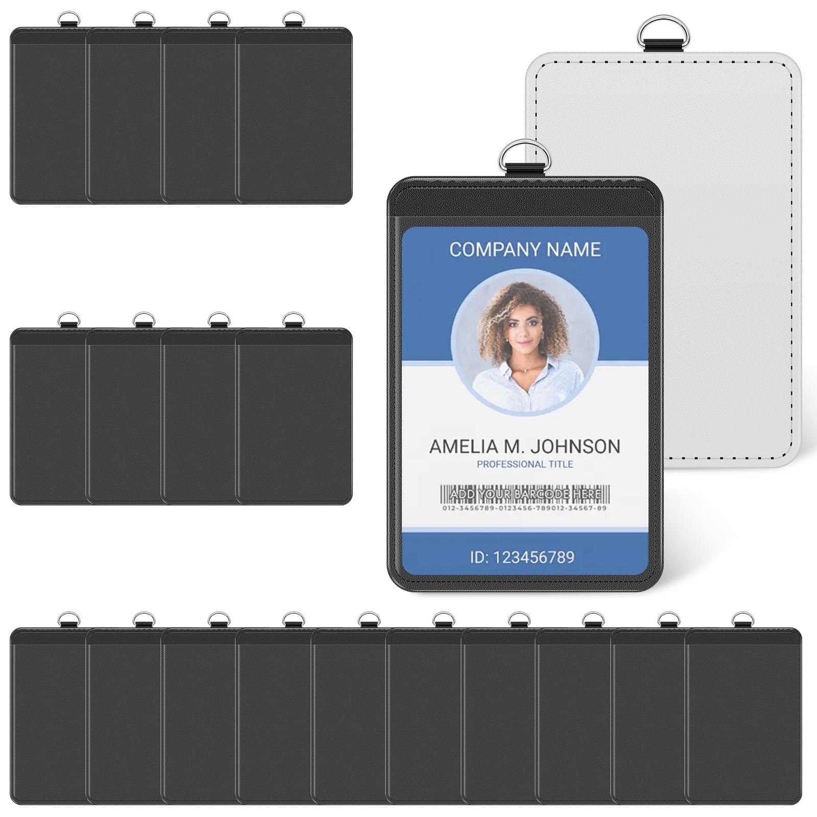 FKSZLL 20 Pcs Sublimation ID Badge Holder PU Leather Heat Transfer Print Vertical ID Card Holders Waterproof Name Tag Holders Blank for Coach Office Employees Students