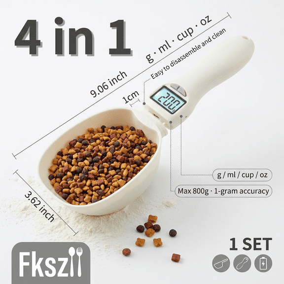 Fkszll Measuring Spoons ABS Food Scale for Kitchen with LCD Screen Removable Handle for Pets Size 9x3.6x2 inch Kitchen Scale