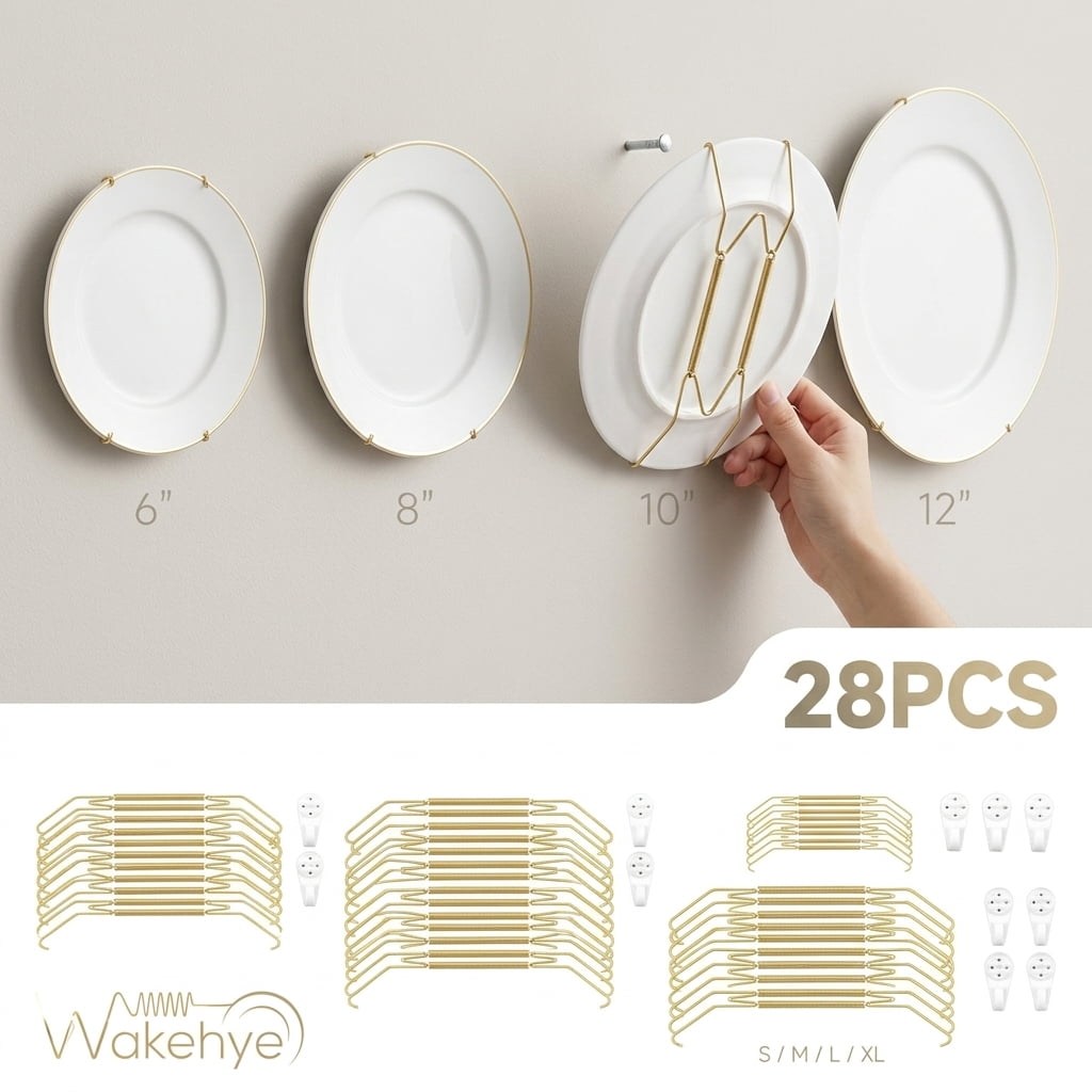 Spring Holder Rack Plating 28 Pcs Plate Hangers for The Wall, Heavy Duty Invisible Plate Holders ...