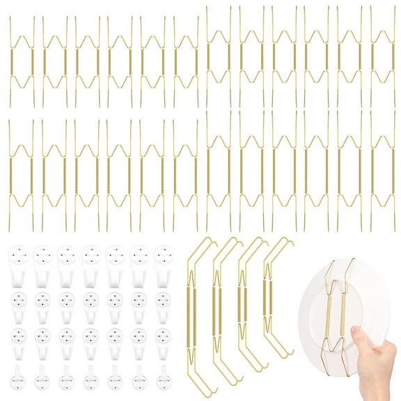 FKSZLL 28Pcs Plate Hangers for The Wall 6/8/10/12 Inch Invisible Decorative Wall Plate Hangers with Hooks W Shaped Metal Spring Hangers for Displaying and Decoration
