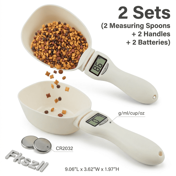 Fkszll 2 Pcs Measuring Spoons ABS Food Scale for Kitchen with LCD Screen Removable Handle for Pets Size 9x3.6x2 inch Kitchen Scale