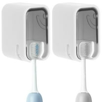 FKSZLL 2Pcs Toothbrush Holder Wall Mounted Single Slot Design Toothbrush Holder with Cover Strong Adhesive Detachable Toothbrush Dispenser Storage Organizer for Family & Travel