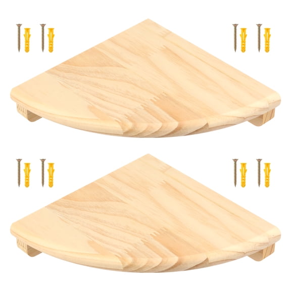 FKSZLL 2Pcs Wall Mounted Corner Shelf 18 cm Wooden Floating Storage Shelf Wall Round End Display Rack with Screw for Home Living Room Bedroom Study