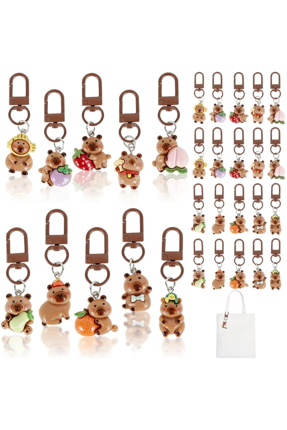 30Pcs Resin Capybara Keychain Cute Charm Set Kawaii Accessories for Purse Backpack Handbag Decor 3D Keychains Gifts for Women Friends Party Birthday Decorations