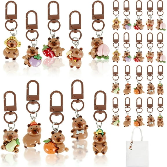 FKSZLL 30Pcs Resin Capybara Keychain Cute Charm Set Kawaii Accessories for Purse Backpack Handbag Decor 3D Keychains Gifts for Women Friends Party Birthday Decorations