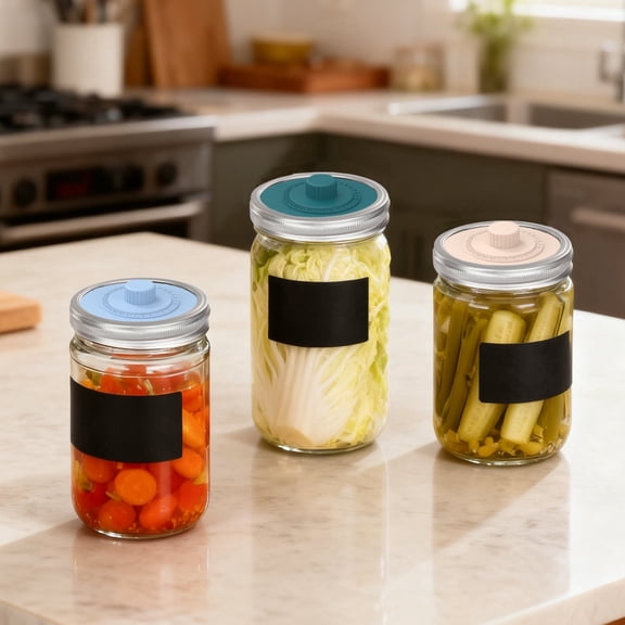 Fkszll 4 Pcs Silicone Fermentation Lid,Waterless Airlock Fermentation Tops Mason Jar Lid Fermenter Caps,Reusable Fermenter Cap with Date Tracker -- Fermentation Jar Not Included