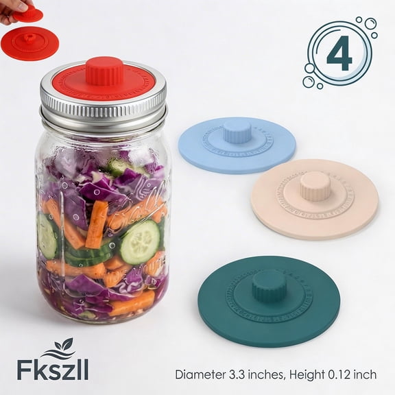 Fkszll 4 Pcs Silicone Fermentation Lid,Waterless Airlock Fermentation Tops Mason Jar Lid Fermenter Caps,Reusable Fermenter Cap with Date Tracker -- Fermentation Jar Not Included
