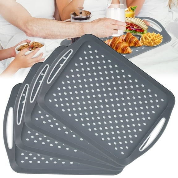 FKSZLL 4Pcs Non Slip Serving Tray with Handles Plastic Rectangle Gripping Nubs Food Trays 17.712.6 Inch Shatterproof Food Platter Dishwasher Safe Lap Trays for Home Kitchen