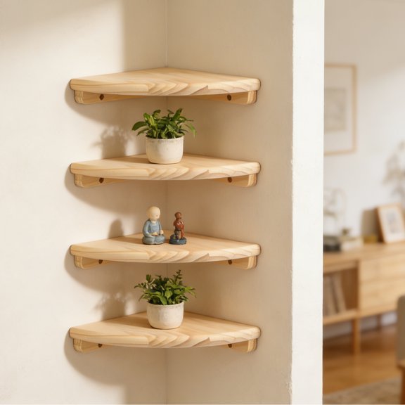 FKSZLL 4Pcs Wall Mounted Corner Shelf 18 cm Wooden Floating Storage Shelf Wall Round End Display Rack with Screw for Home Living Room Bedroom Study