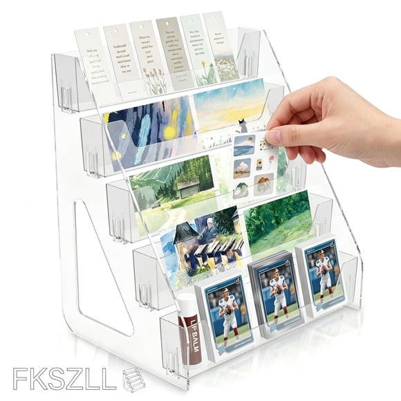 5-Tier Clear Acrylic Card Display Stand, 12" Tabletop Sticker Display Stand Greeting Card Rack for Craft Fairs