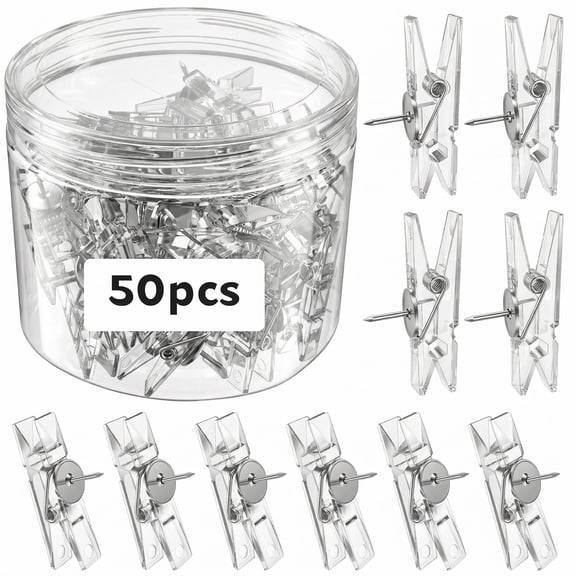 FKSZLL 50Pcs Push Pin Clips Transparent Push Pins Decorative Thumb Tacks Multipurpose for Cork Board Home Craft Projects Photos Documents Drawings Maps Office Classroom