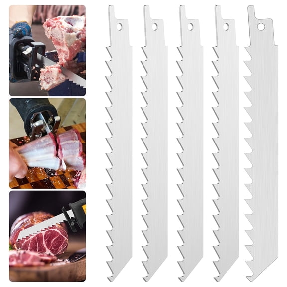 Fkszll Meat Saw, 6 Inch Stainless Steel Reciprocating Saw Blades, 3 TPI Food Saw Blade for Food Cutting, Frozen Meat, Beef, Sheep, Cured Ham, Turkey, Bone