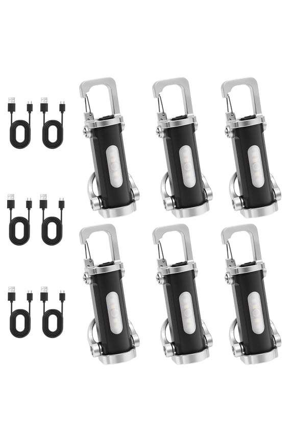 6 Pack Rechargeable Keychain Flashlight Mini Keychain Flashlight 7 Light Mode Waterproof Compact Pocket COB Light for Night Working Running Walking Camping Fishing Hiking