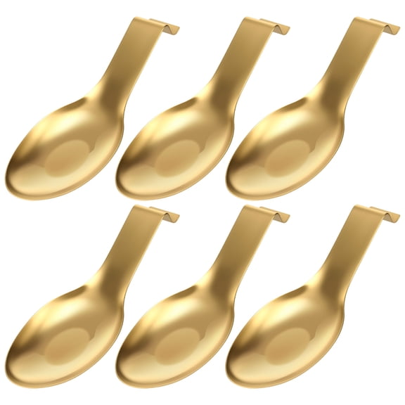 FKSZLL 6 Pcs Stainless Steel Spoon Rest Spatula Ladle Holder for Stove Top Heavy Duty Spatula Holder for Countertop Dishwasher Safe Utensil Rest for Kitchen 3.94 x 9.84 (Gold)