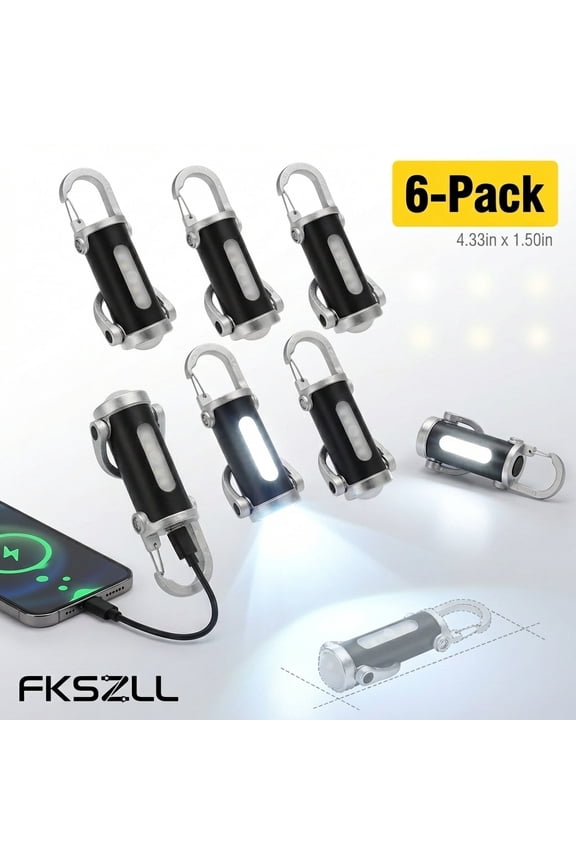 6PCS Rechargeable Bright Keychain Flashlight Phone Charger Waterproof Mini Keychain Flashlight with 7 Lighting Modes USB Torch Light for Outdoor Camping