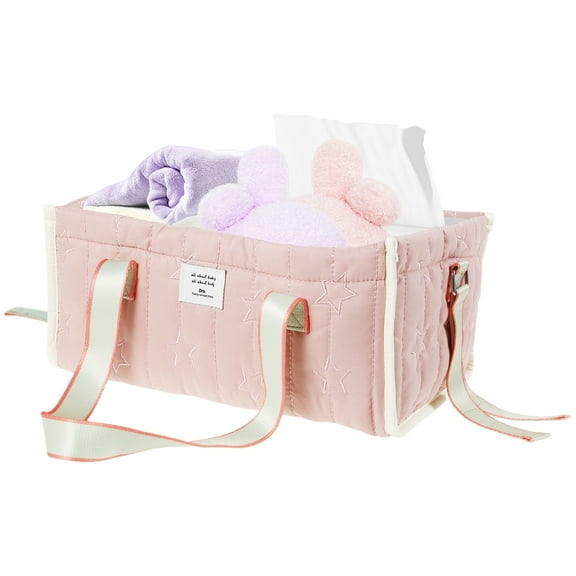 FKSZLL Baby Diaper Caddy Organizer Portable Baby Diaper Basket with Removable Dividers Pink Nursery Storage Basket for Newborn Essentials Wipes