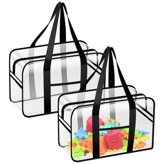 FKSZLL 2Pcs Toy Storage Bags PVC Clear Organizer Bags with Zipper and Handles for Building Block Puzzle Book Board Game Portable Cosmetic Bag for Home and Traveling