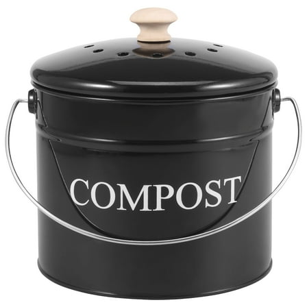 FKSZLL Compost Bin Kitchen 0.8 Gallon Metal Countertop Compost Bin with Lid, Small Compost Bin Indoor Waste Bucket for Food Waste Black