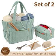 Crochet Bag Organizer and Yarn Tote Set, Corduroy Knitting Bag with 4 Yarn Holes and 11.5 Needle Pocket