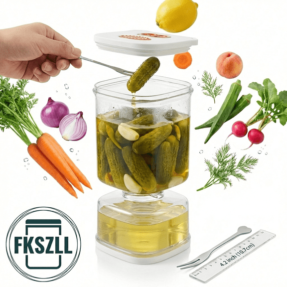 Fkszll Flip Pickle Jar 33.82 OZ Clear Square Pickle Container with 2 Fork and Timer Recorder Olive Container Jar for Gherkins Olives Onions Garlic