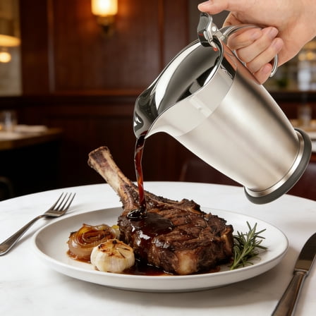 FKSZLL Gravy Boat Double Insulated Stainless Steel Gravy Pitcher with Lid Sauce Jug Container for Steak, Turkey, Dining, Holiday Setting - 25 oz/750ml