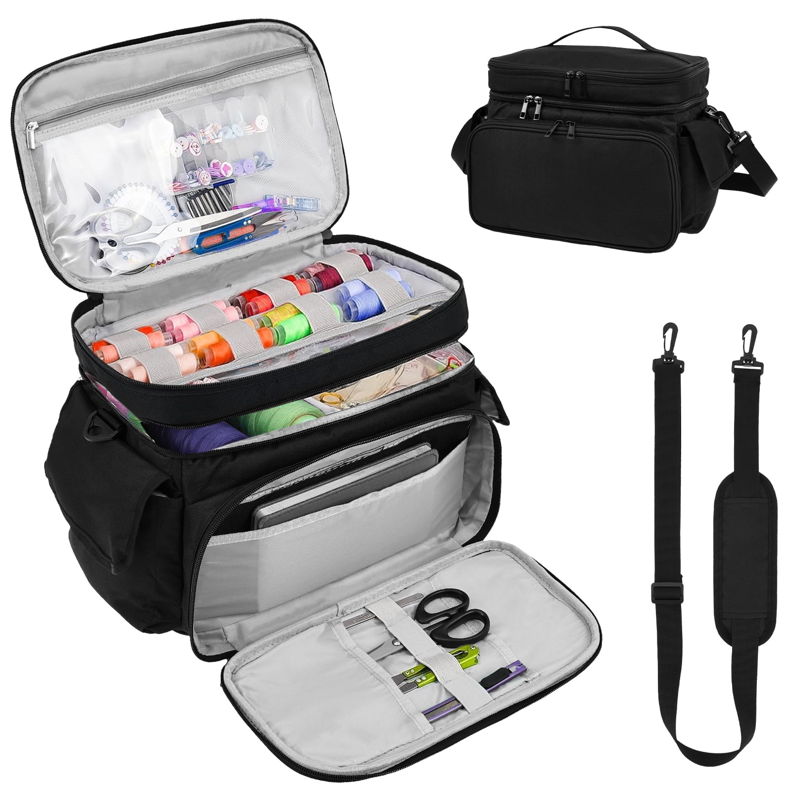 FKSZLL Large Sewing Box Double Layer Quilting Supplies Organizer Portable Travel Sewing Box Organizer for Accessories Storage and Tool