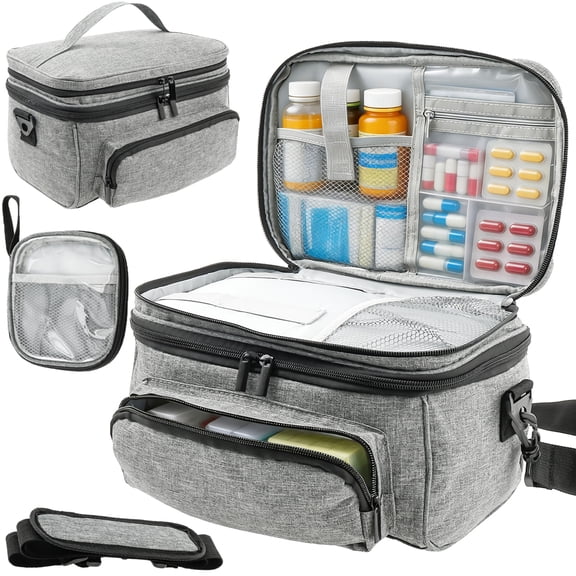 FKSZLL Medicine Storage Bag Pill Bottle Organizer with Portable Small Pouch Pill Bottle Bag for Home Storage Travel Outdoor Emergency Medical Supplies, 11.4" x 7.5" x 6.7"