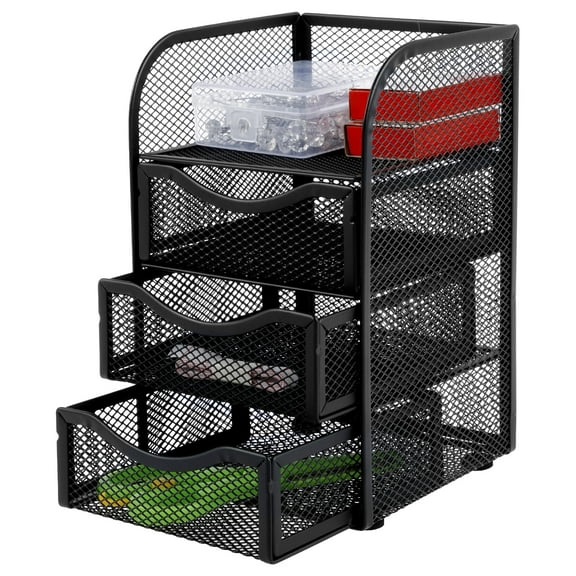 FKSZLL﻿ Mesh Desk Organizer with 3 Drawer Mesh Desk Storage Rack Mesh Desk Caddy for Home Office