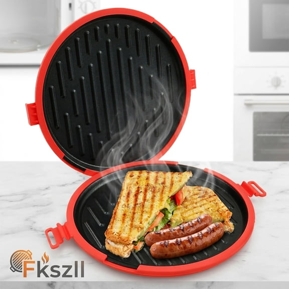 FKSZLL Microwave Grill Pan Toaster Sandwich Maker Microwave Toaster Non Stick Detachable Panini Maker, Fast Grilled Cheese Toastie Sausage for Home, 10.4 x 9.4 x 1.3inch