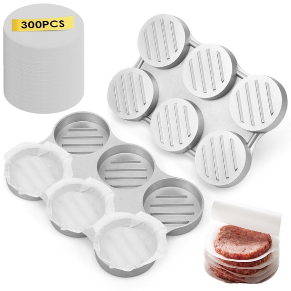 FKSZLL Mini Burger Press Small Meat Patty Maker with 200 or 300 Paper Round Shape Press Patty Maker for Mini Hamburger Barbecue Picnic Camping Three or Six 2.64 inch Mold (3 or 6 Slot)