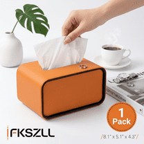 FKSZLL Rectangular Tissue Box Cover PU Leather Tissue Box Holder with Black Edging Accents Decorative Tissue Holder Cover for Bathroom Bedroom Office, Orange