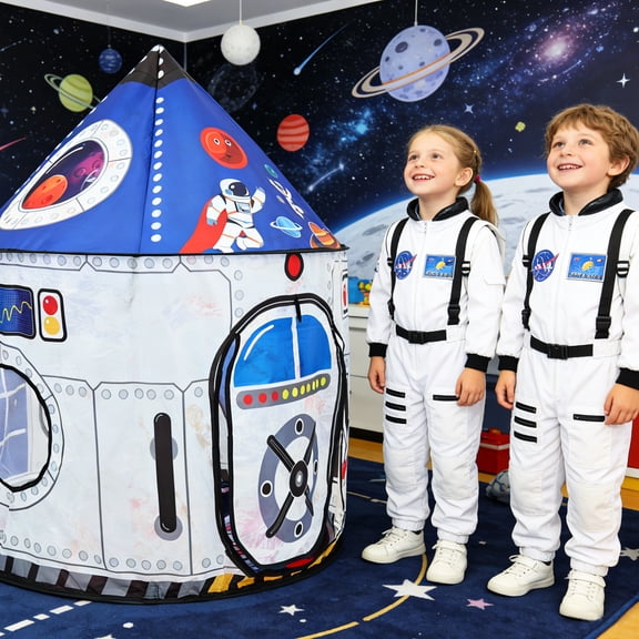 FKSZLL Rocket Space Ship Play Tent for Kid Rocket Ship Astronaut Spaceship Space Castle Playhouse Indoor Outdoor Game Party Birthday Present Bed Toy for Baby Children