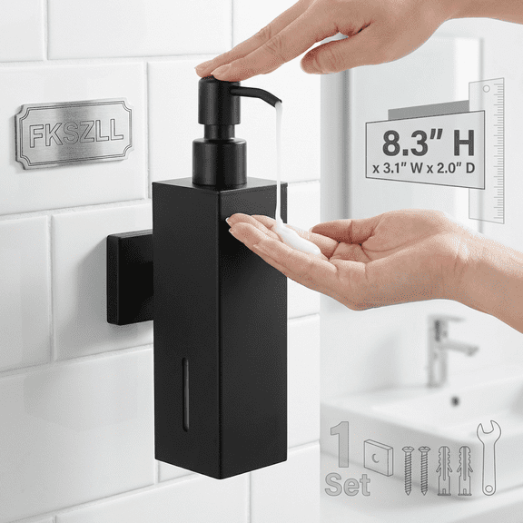 FKSZLL Soap Dispenser Wall Mounted Hand Shampoo Dispenser for Bathroom Matte Black Stainless Steel Soap Dispenser with Screw Shower for Home Bathroom Kitchen