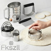 8 Pcs Pie Dough Cutter and Dough Blender Set, Stainless Steel Donut Cutter, Biscuit Cutters, 3 Cup Flour Sifter Baking Tools